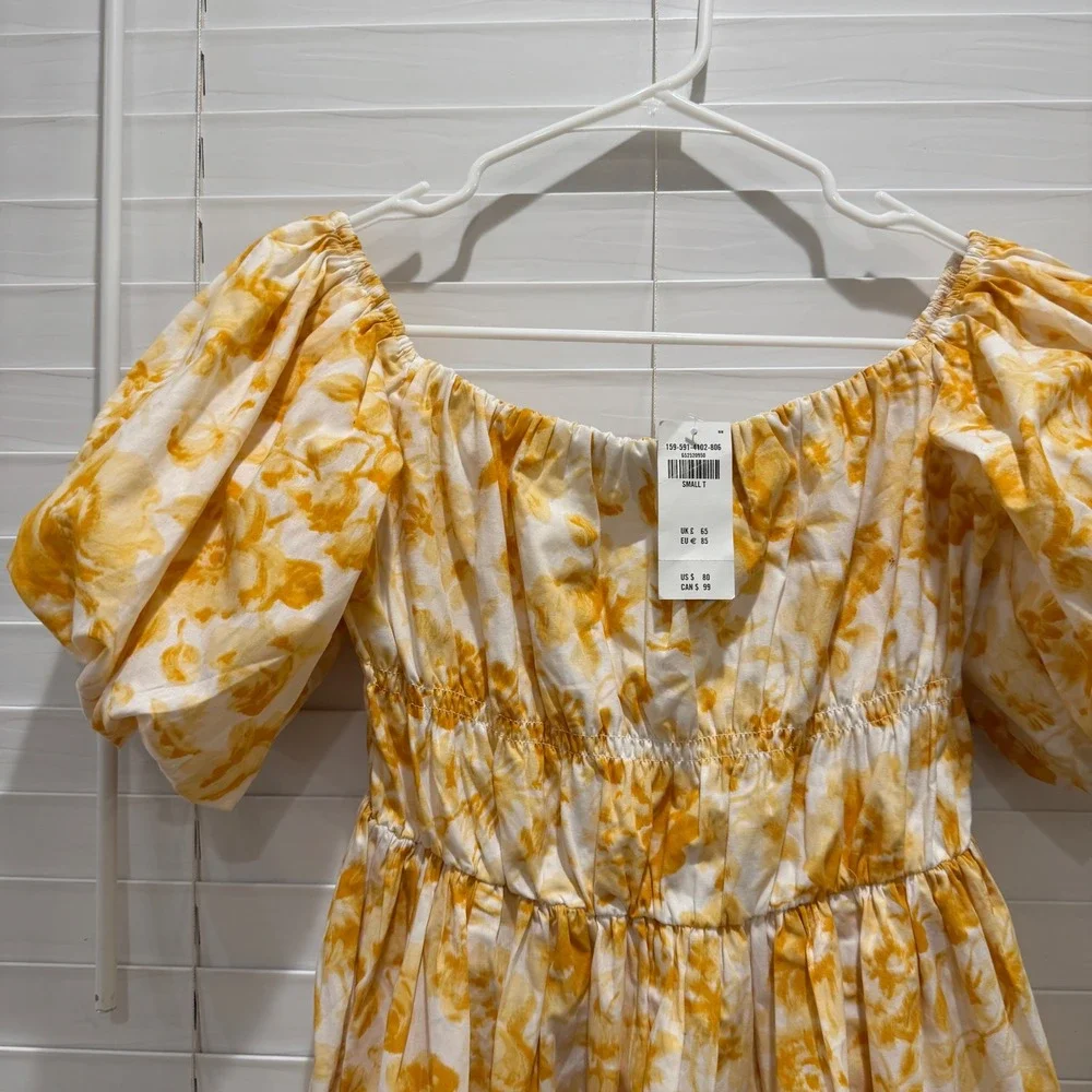 NEW Abercrombie & Fitch Mini Dress Sz‎ Small Tall Yellow Floral off the shoulder